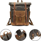 Sleek Military Vintage-inspire Roll-Top Canvas Laptop Backpack for Travel and Hiking — product view 6