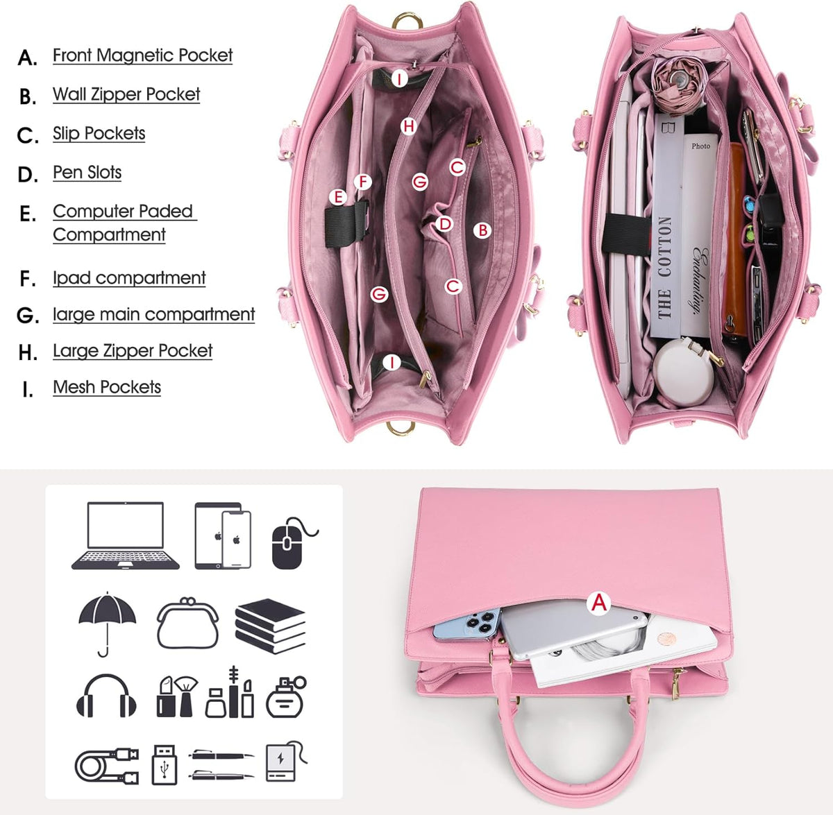 Exquisite Large Organized  Laptop Tote Bag with Multi-Compartment Layout — product view 15