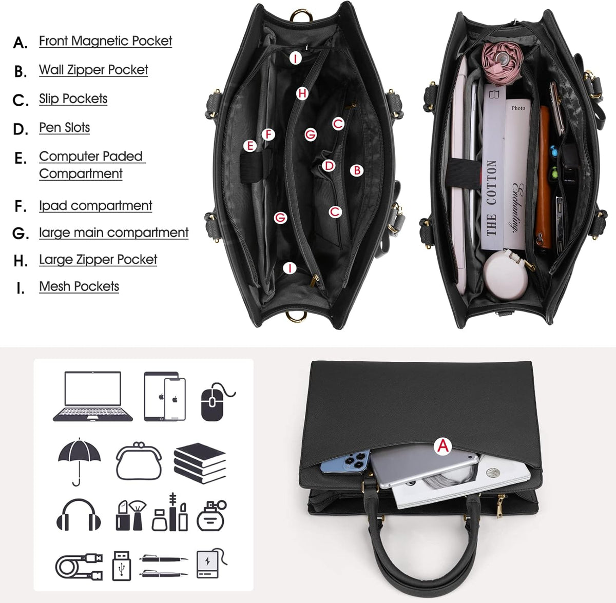 Exquisite Large Organized  Laptop Tote Bag with Multi-Compartment Layout — product view 27