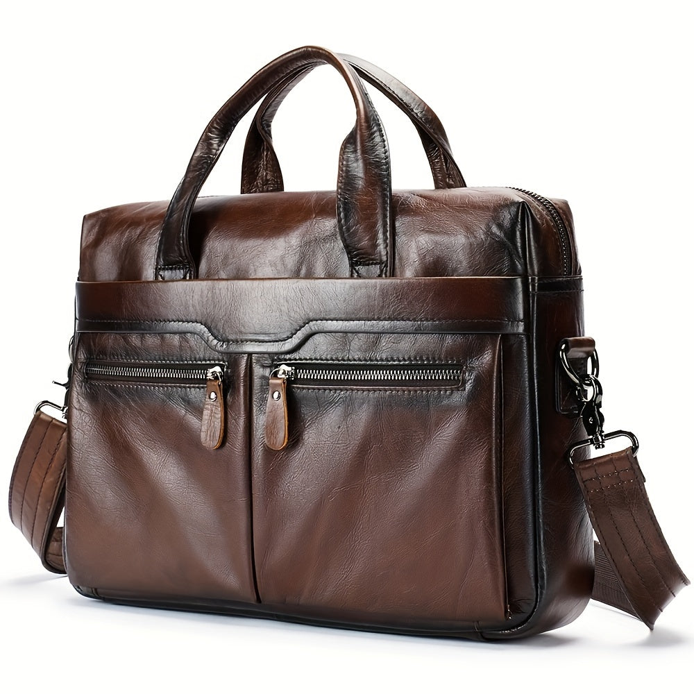 Casual Business Leather Practical Sleek Laptop Bag with Multi-layered Compartments — product view 1