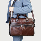 Casual Business Leather Practical Sleek Laptop Bag with Multi-layered Compartments — product view 2