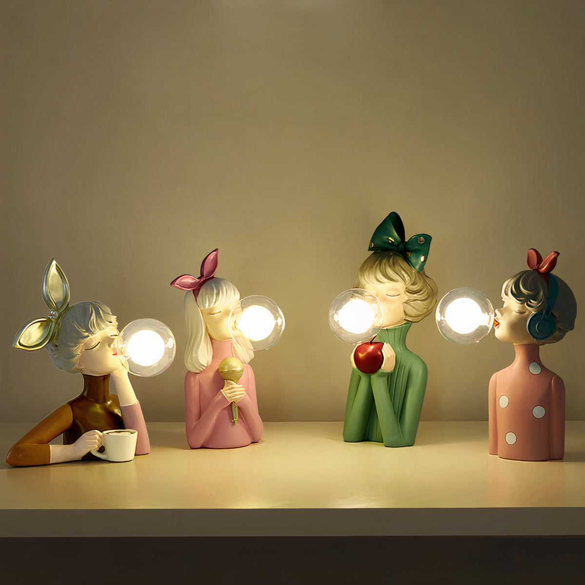 Decorative Cosy Artisan Sisters Table Lamp with Wooden Base for Home — product view 1