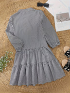 Women's Sunny Gingham Stripes Summer Dress with Airy 3/4 Puffed Sleeves — product view 4