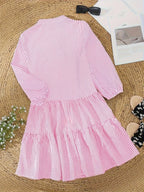 Women's Sunny Gingham Stripes Summer Dress with Airy 3/4 Puffed Sleeves — product view 6