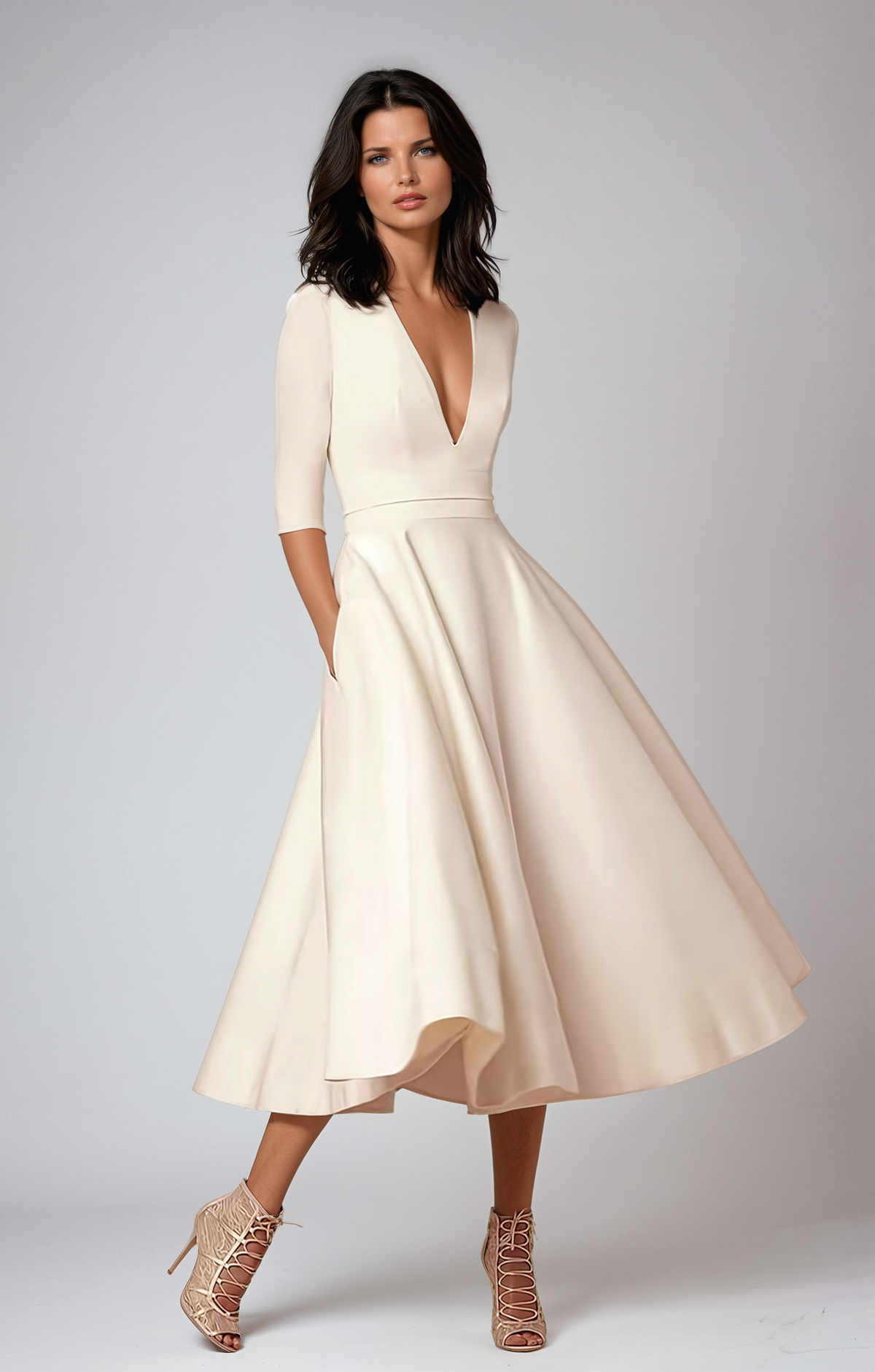Trendy Flared Midi Celebration Wedding Guest Dress for Women — product view 1