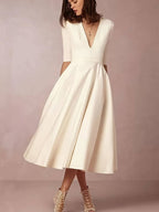 Trendy Flared Midi Celebration Wedding Guest Dress for Women — product view 2