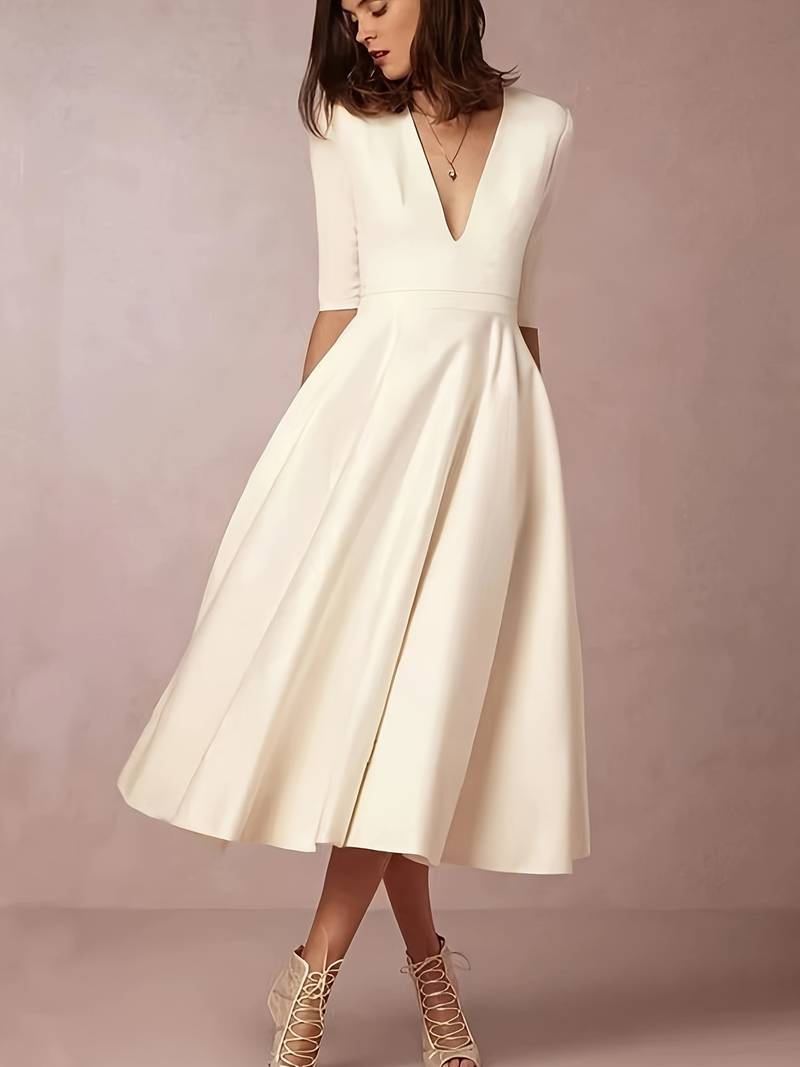 Trendy Flared Midi Celebration Wedding Guest Dress for Women — product view 2