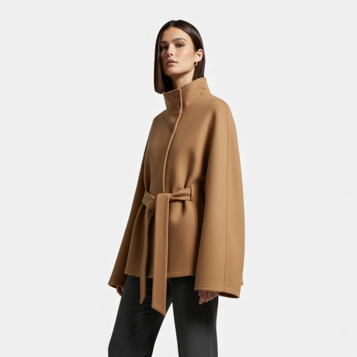 Women’s Fashion Belted Cape Coat for Winter — product view 2