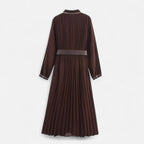 Women’s Elegant Belted Long Sleeves Chiffon Midi Dress with Turn-Down Collar — product view 4