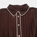 Women’s Elegant Belted Long Sleeves Chiffon Midi Dress with Turn-Down Collar — product view 5