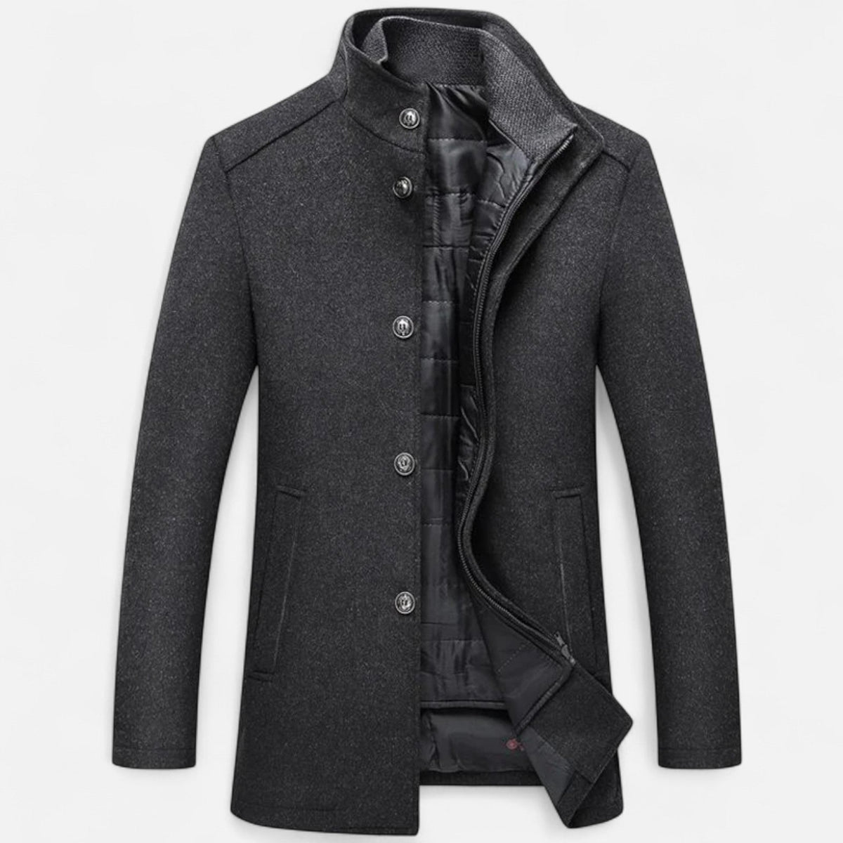 Men’s Versatile Layer Thick Long Overcoat with Vest Panel — product view 4
