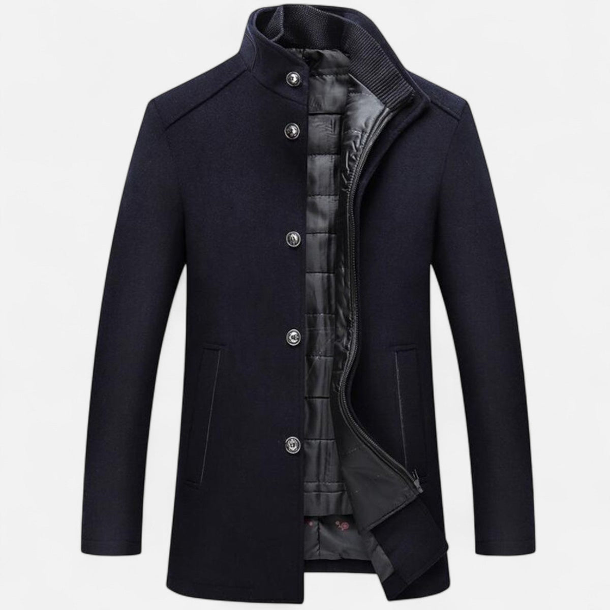 Men’s Versatile Layer Thick Long Overcoat with Vest Panel — product view 5