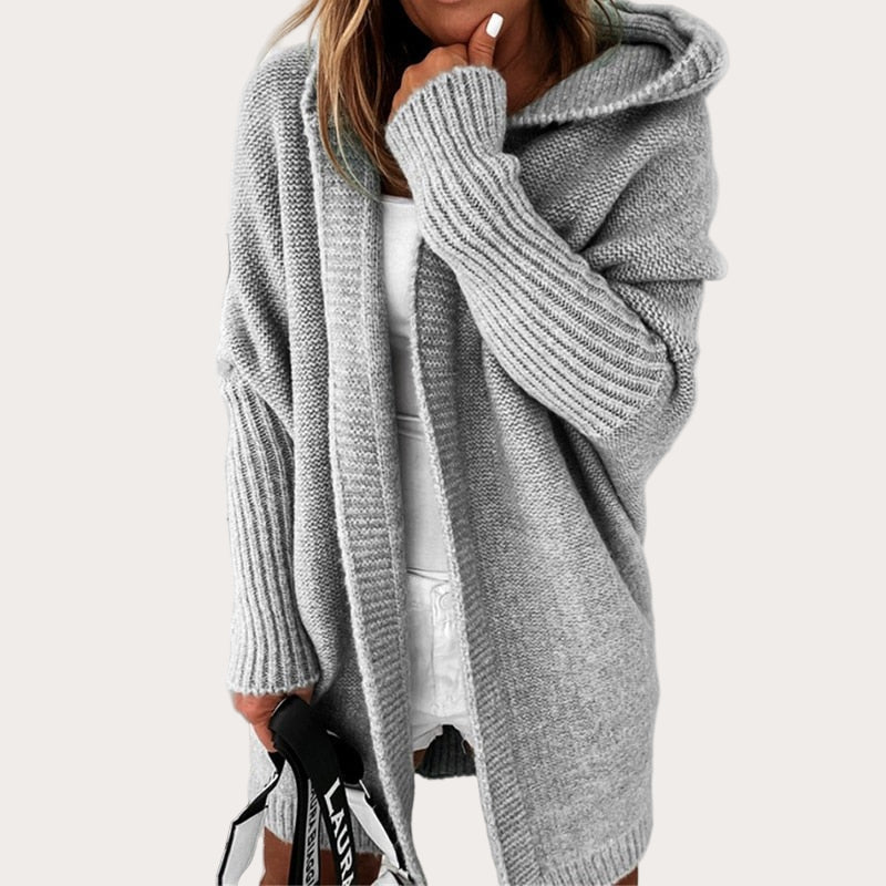 Women's Winter Open-Front Long Oversized Hooded Cardigan — product view 1