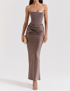 Fashionable Strapless Draped Waist Evening Maxi Dress for Women — product view 2