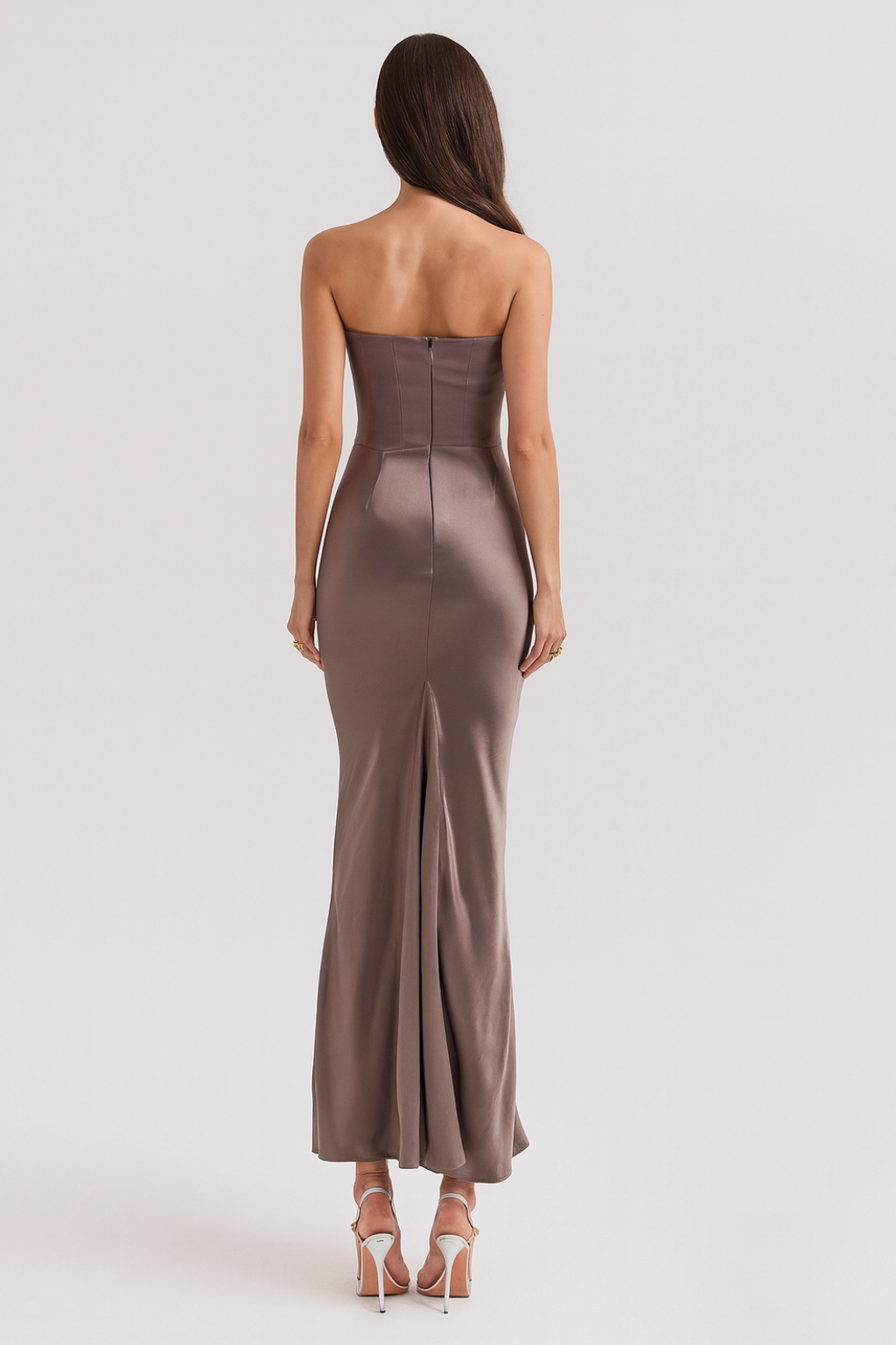 Fashionable Strapless Draped Waist Evening Maxi Dress for Women — product view 3