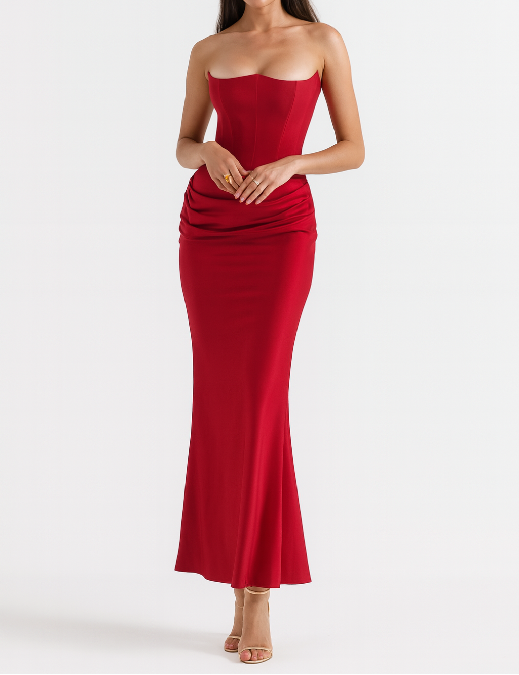 Fashionable Strapless Draped Waist Evening Maxi Dress for Women — product view 7