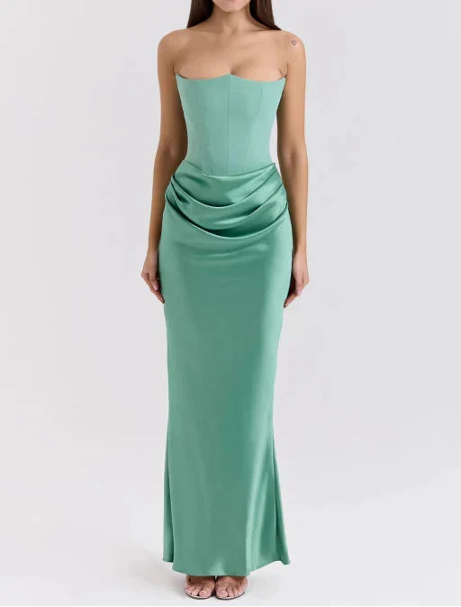 Fashionable Strapless Draped Waist Evening Maxi Dress for Women — product view 9