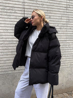 Women's Long Water- Resistant Winter Puffer Coat with Visible Snap-Style Fasteners — product view 2