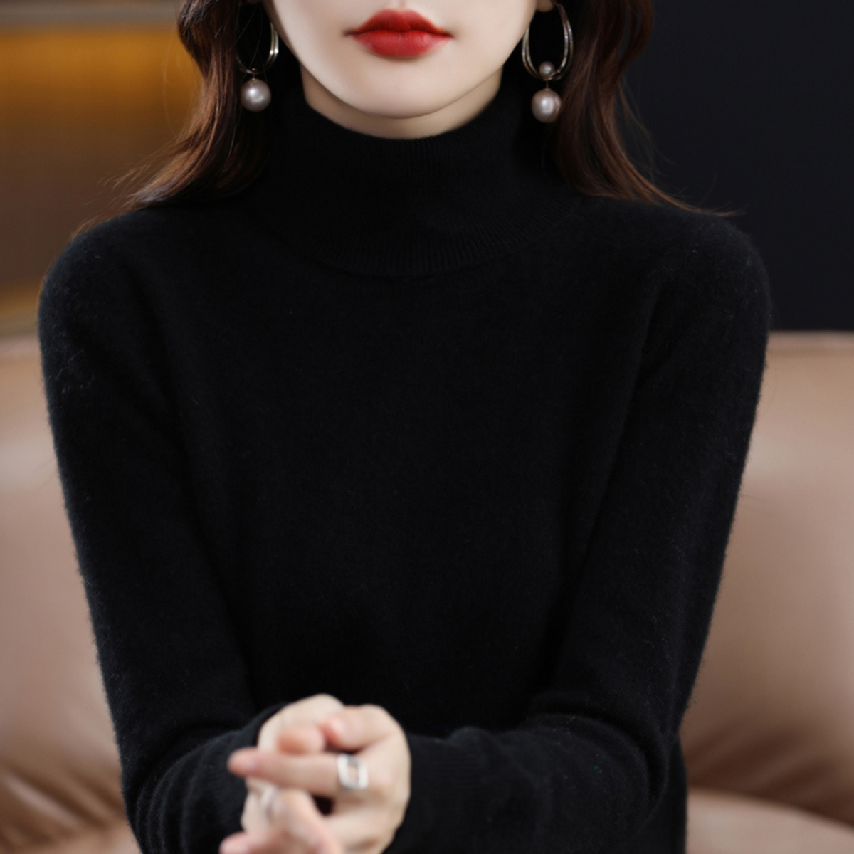 Women's Fashion Outdoor Warmth Knitted Roll Neck Sweater — product view 1