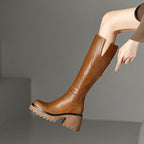 Women's Winter Knee High Boots with Chunky Platform Sole and Side Zipper — product view 1