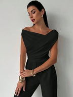 Women's Elegant Draped Shoulder Top with Subtle Cross Detail — product view 9