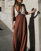 Modern Flattering Contrast Colour V-Neck Maxi Dress for Women — product view 14
