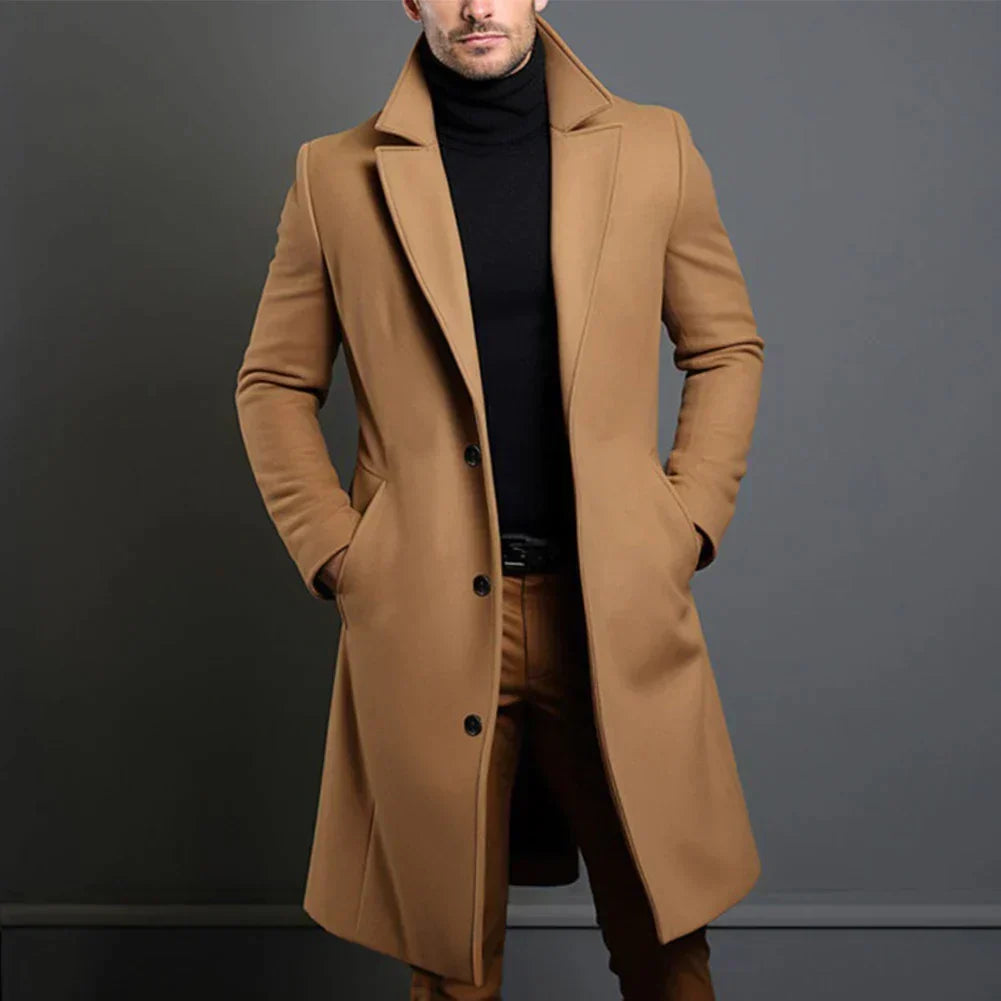 Men's Sleek Winter Lapel Button Slim Long Coat — product view 1