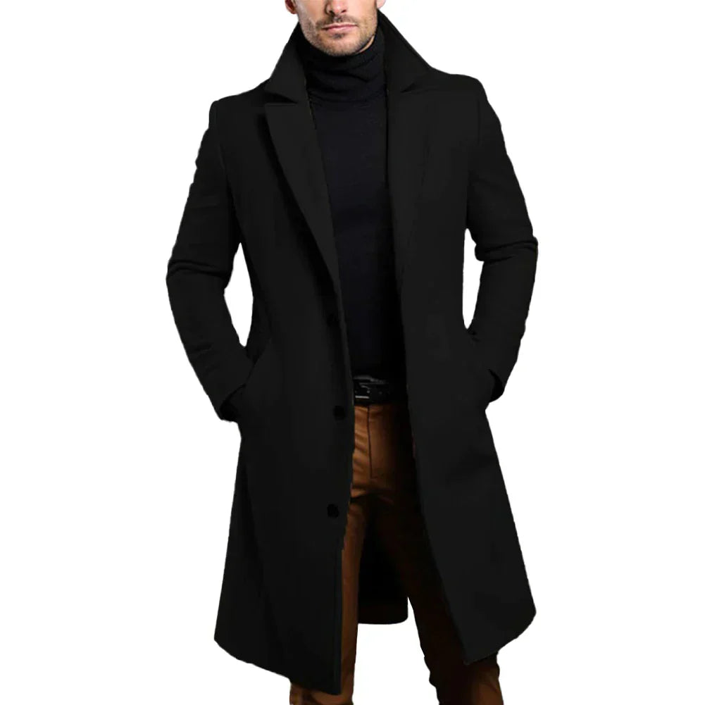 Men's Sleek Winter Lapel Button Slim Long Coat — product view 3