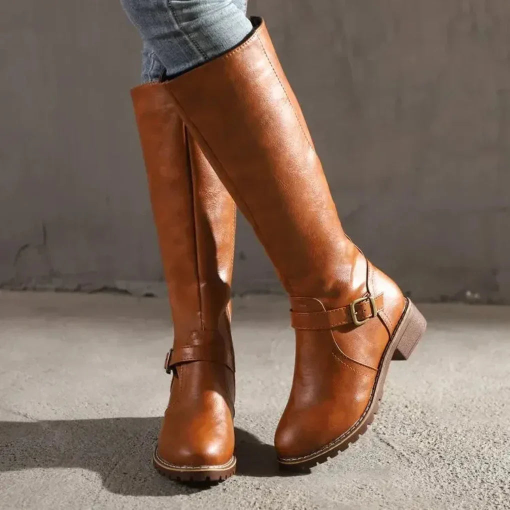 Women’s Stylish Waterproof Belt Leather Boots — product view 1