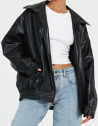 Women’s Fashion Oversized Biker's Bomber Jacket — product view 7