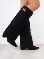 Women’s Fashion Knee High Boots with Flared Top and Block Heel — product view 3