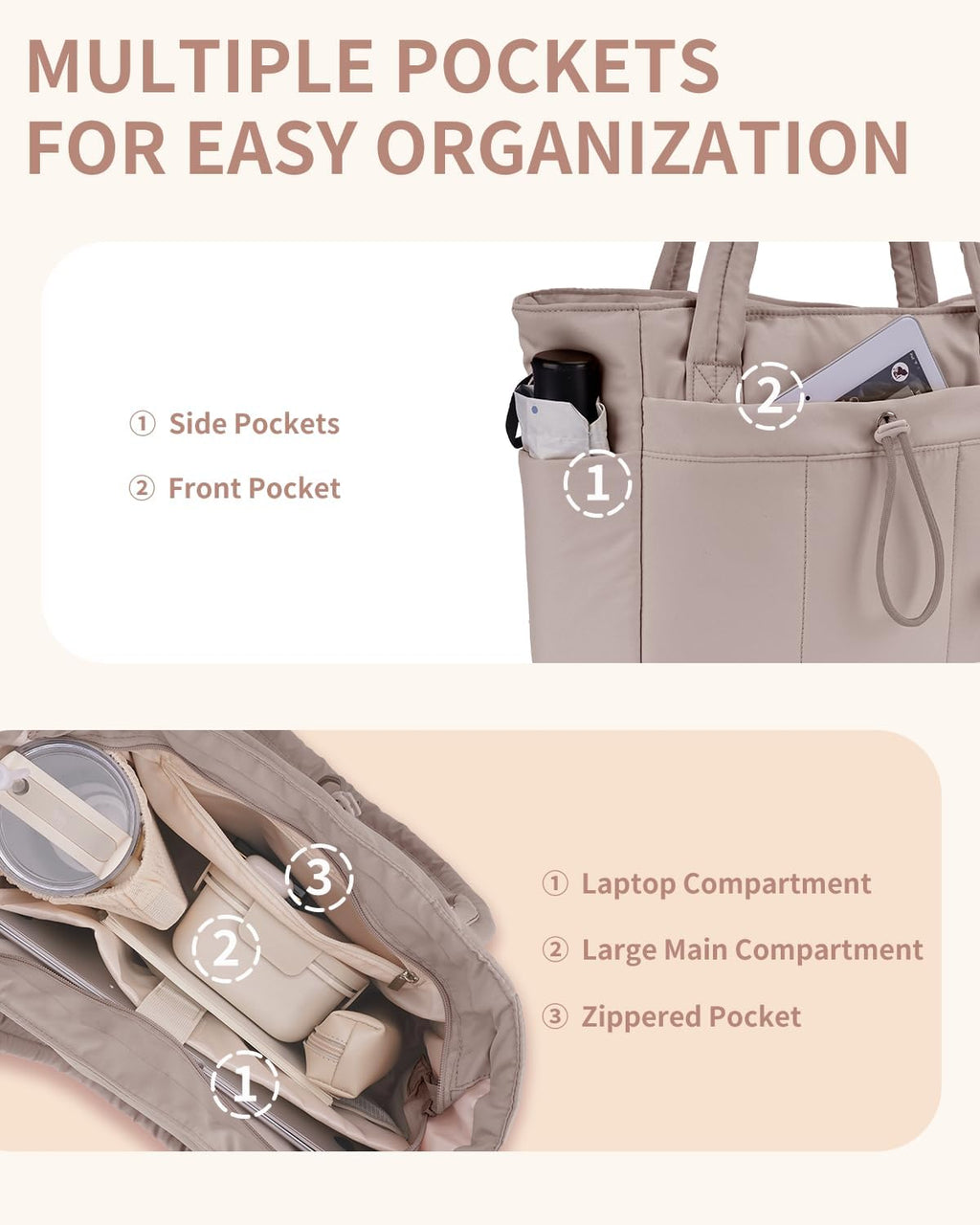 Spacious Work Tote Bag for Women with 15.6” Laptop Compartment