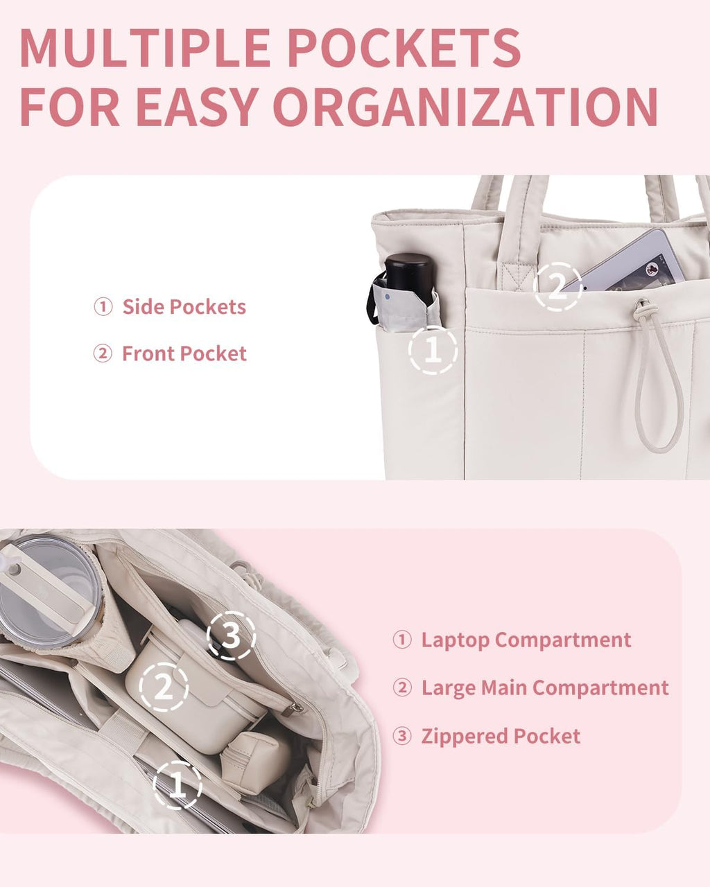 Spacious Work Tote Bag for Women with 15.6” Laptop Compartment