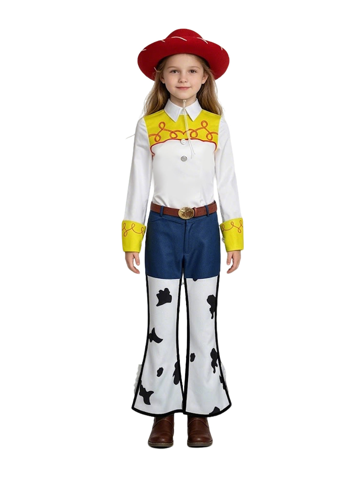 Women Girls 4 Piece Cowgirl Costume Set Cow Print - Image 4