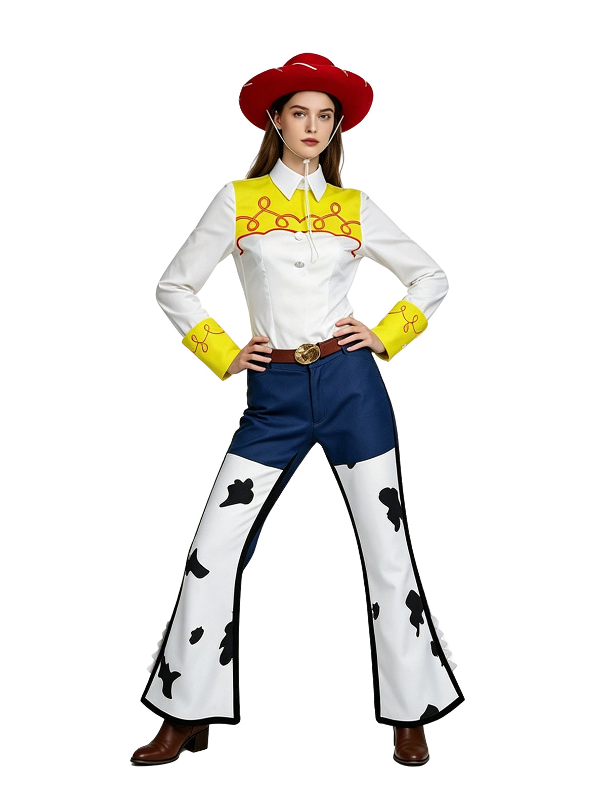 Women Girls 4 Piece Cowgirl Costume Set Cow Print - Image 5