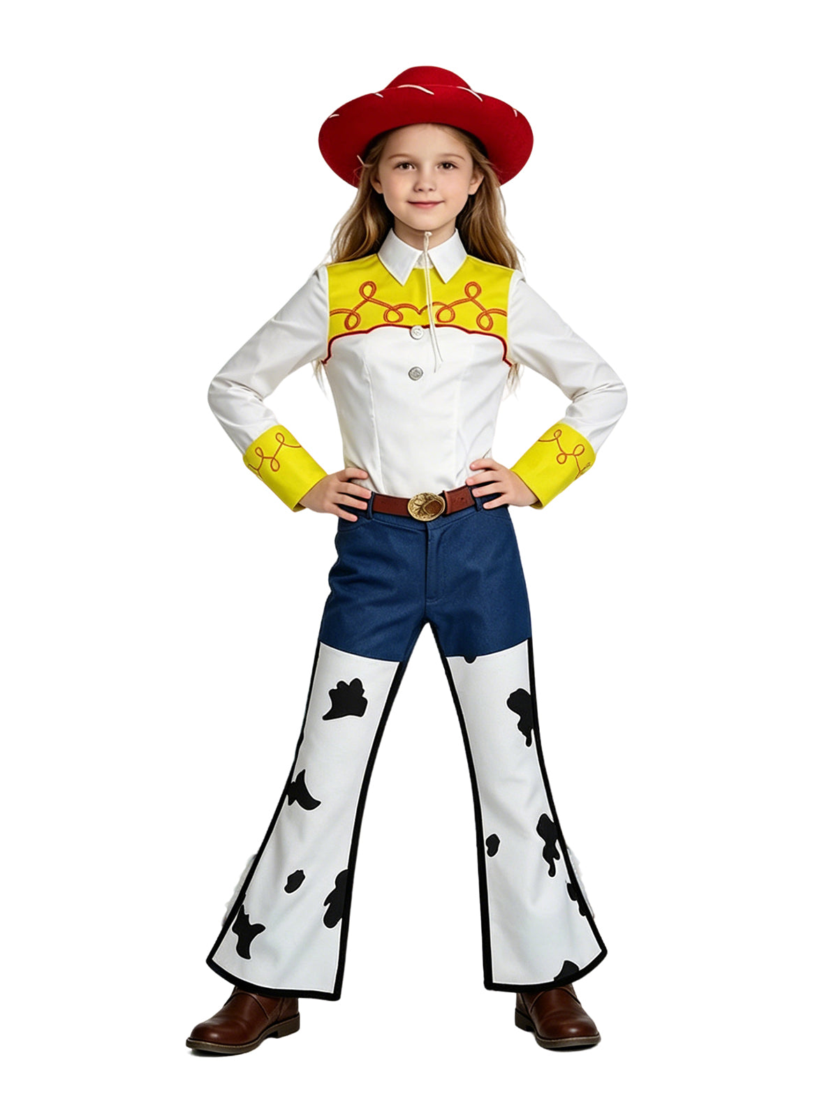 Women Girls 4 Piece Cowgirl Costume Set Cow Print