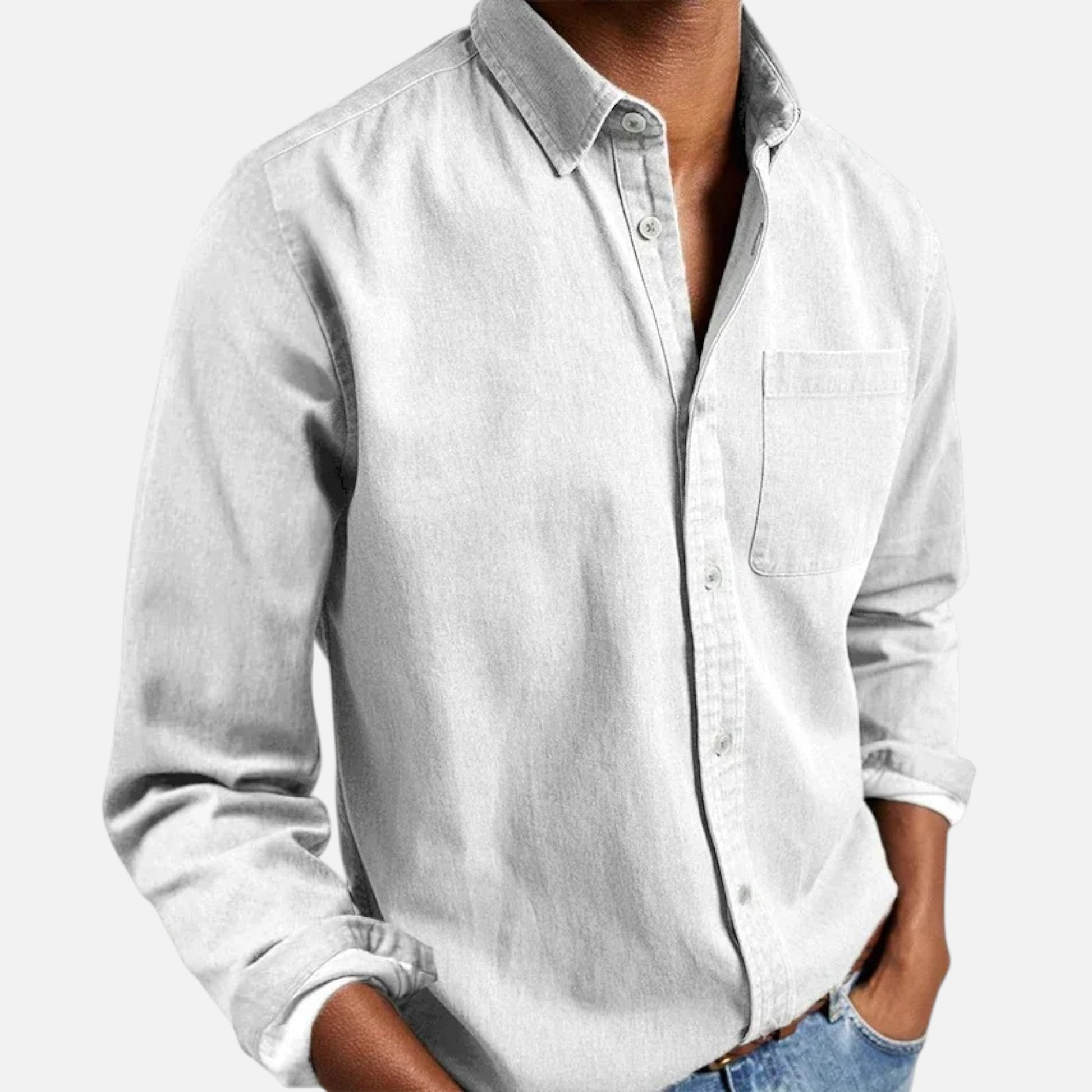 Men’s Formal Solid Button Long-Sleeve Shirt with Turn-Down Collar