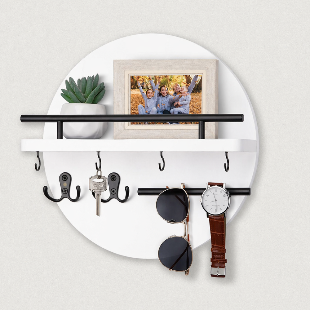 Wooden Key Holder Wall Mounted Entryway Organizer Round Decorative Rack - Image 6
