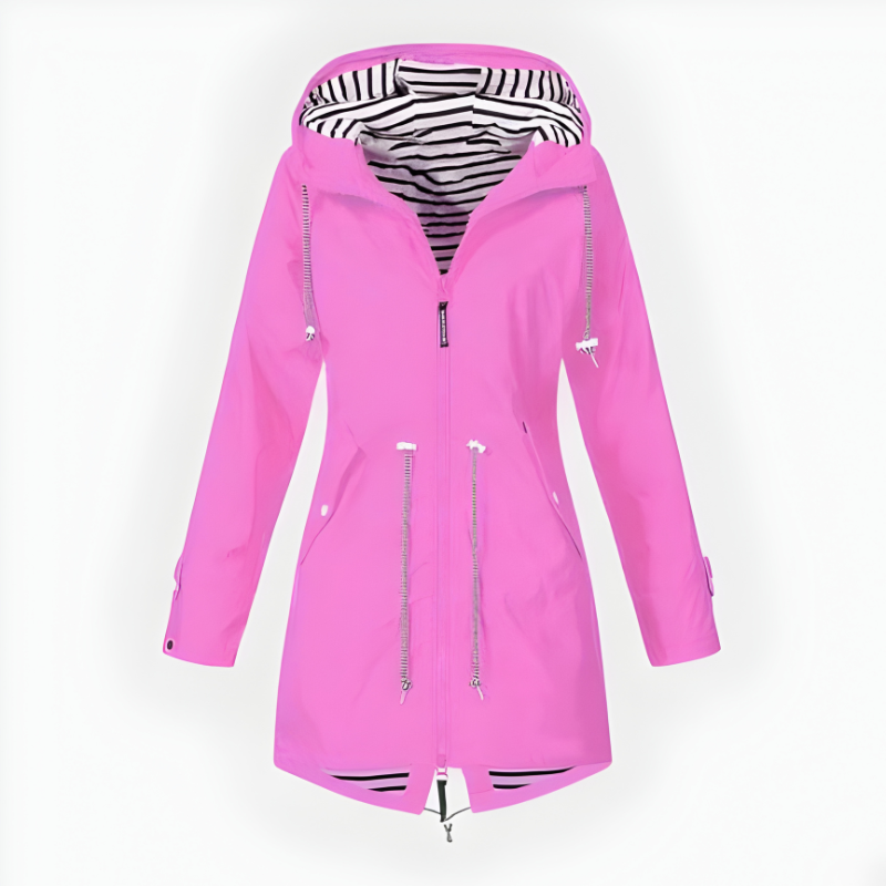 Womens Hooded Waterproof Rain Jacket Drawstring Waist