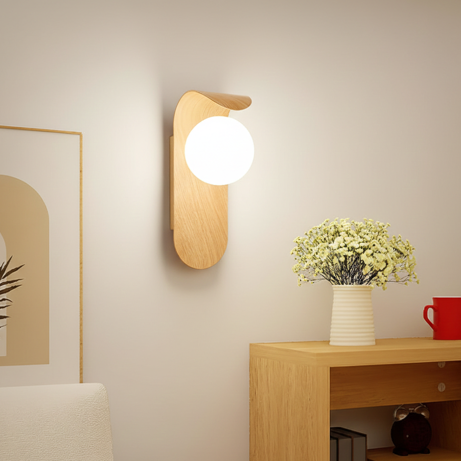 Naoren – Wood Effect Spherical LED Wall Light - Image 13