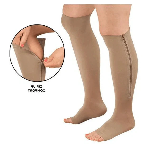 Open Toe Knee High Zipper Compression Socks Graduated Support - Image 10