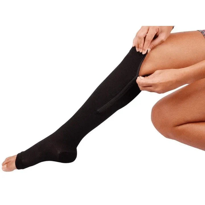 Open Toe Knee High Zipper Compression Socks Graduated Support - Image 13