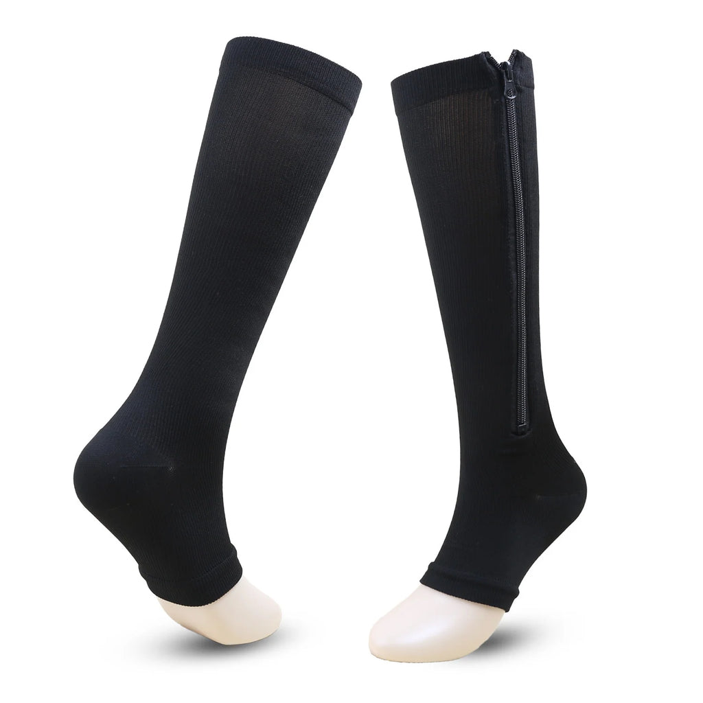 Open Toe Knee High Zipper Compression Socks Graduated Support - Image 14