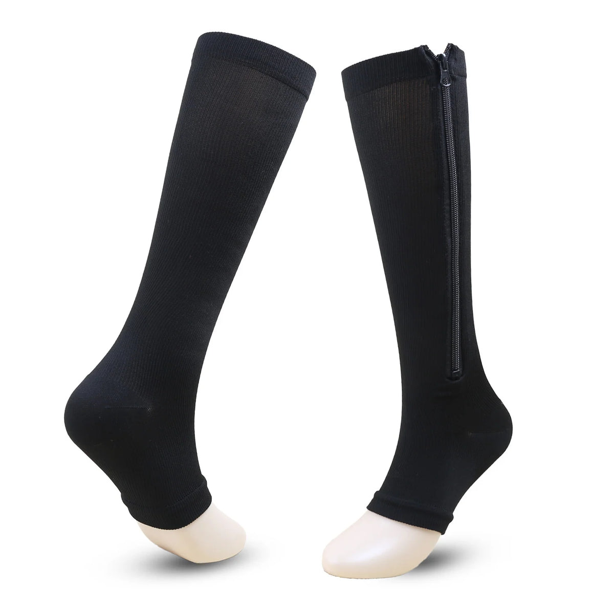 Open Toe Knee High Zipper Compression Socks Graduated Support - Image 14