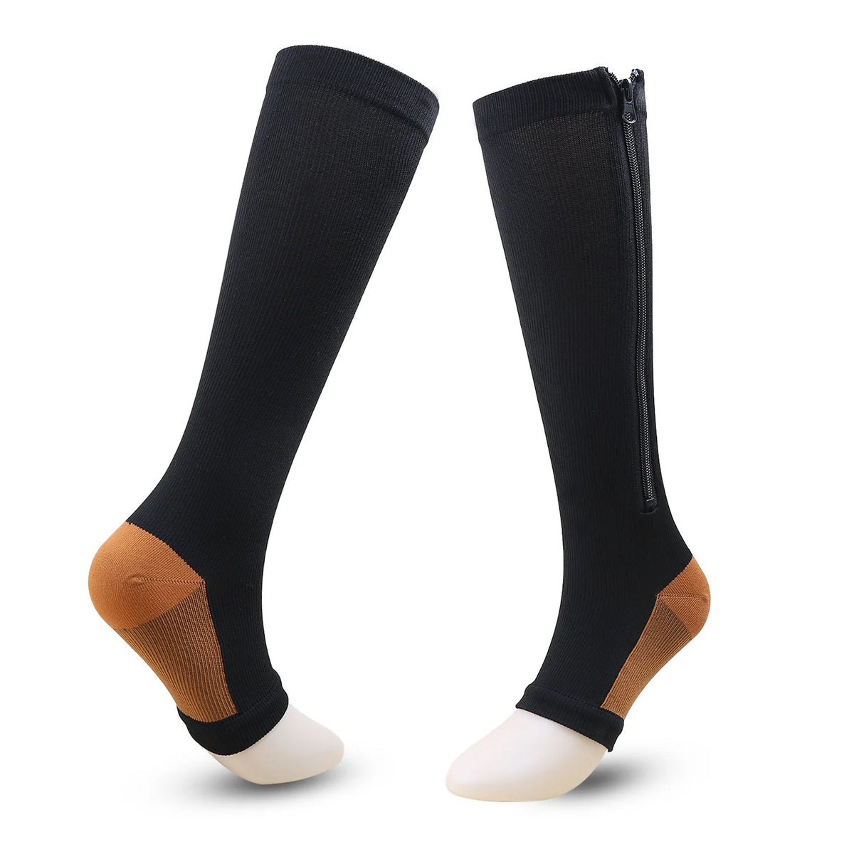 Open Toe Knee High Zipper Compression Socks Graduated Support - Image 15
