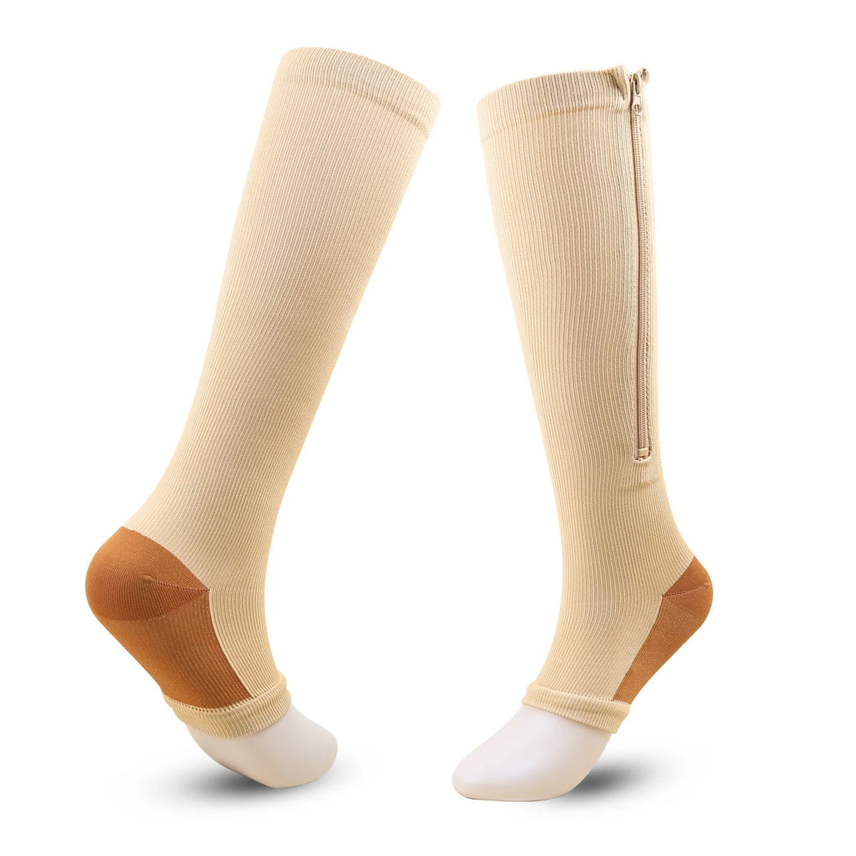 Open Toe Knee High Zipper Compression Socks Graduated Support - Image 16