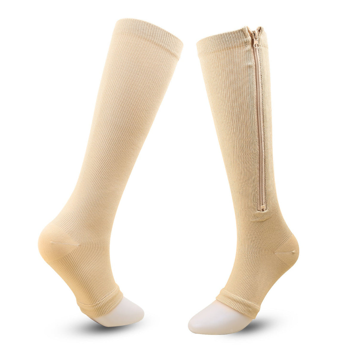 Open Toe Knee High Zipper Compression Socks Graduated Support - Image 17