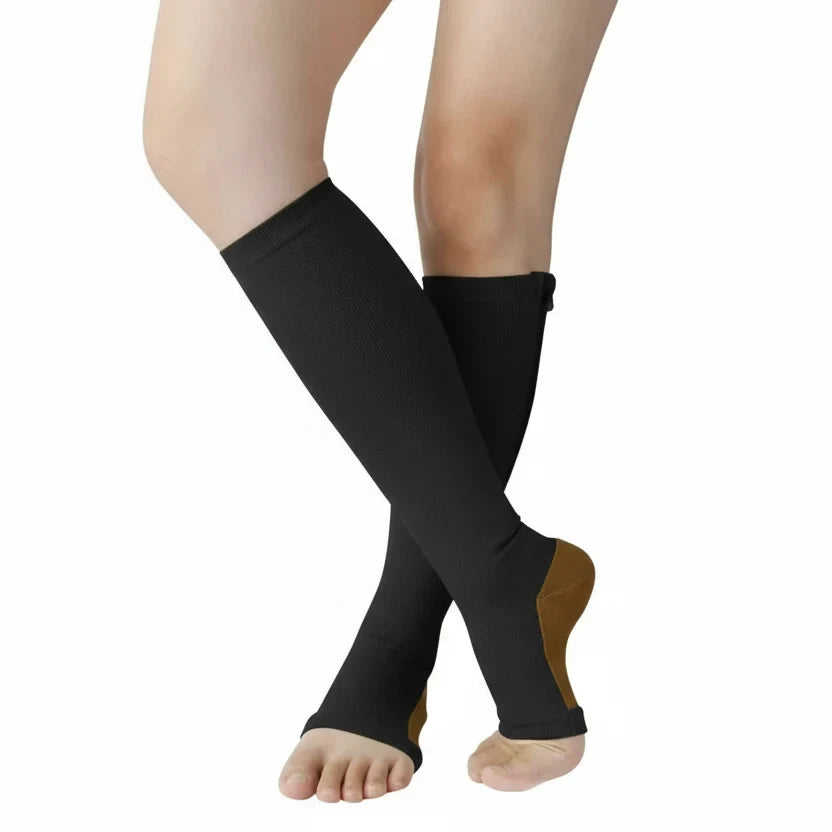 Open Toe Knee High Zipper Compression Socks Graduated Support - Image 2