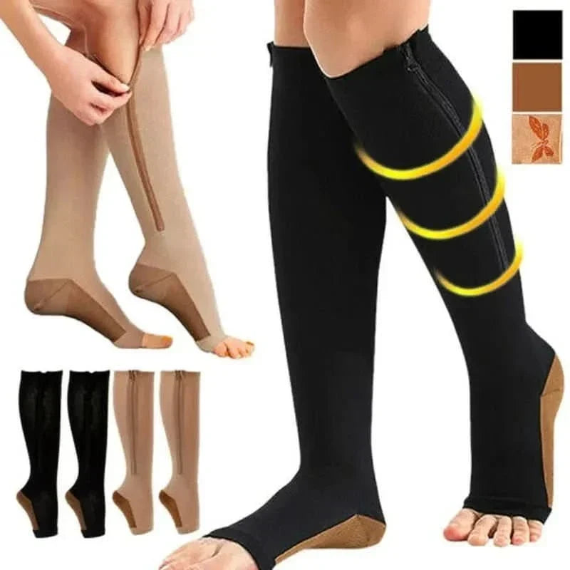 Open Toe Knee High Zipper Compression Socks Graduated Support - Image 4