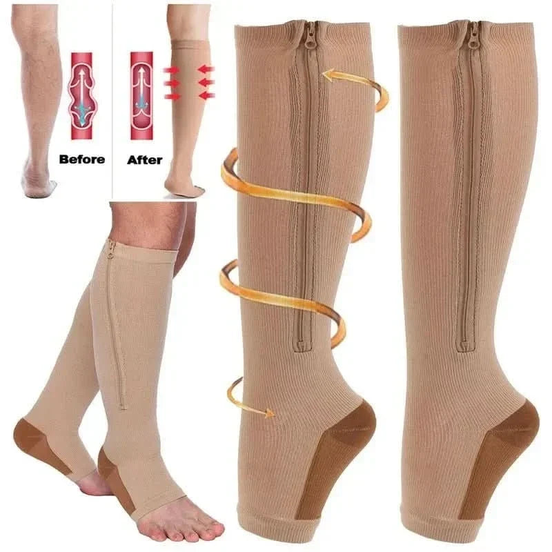 Open Toe Knee High Zipper Compression Socks Graduated Support - Image 7
